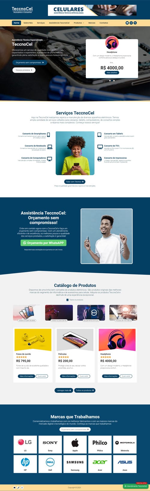 Modelo de Site para loja de informática ou assistência técnica para celulares, tablets, computadores e TVs