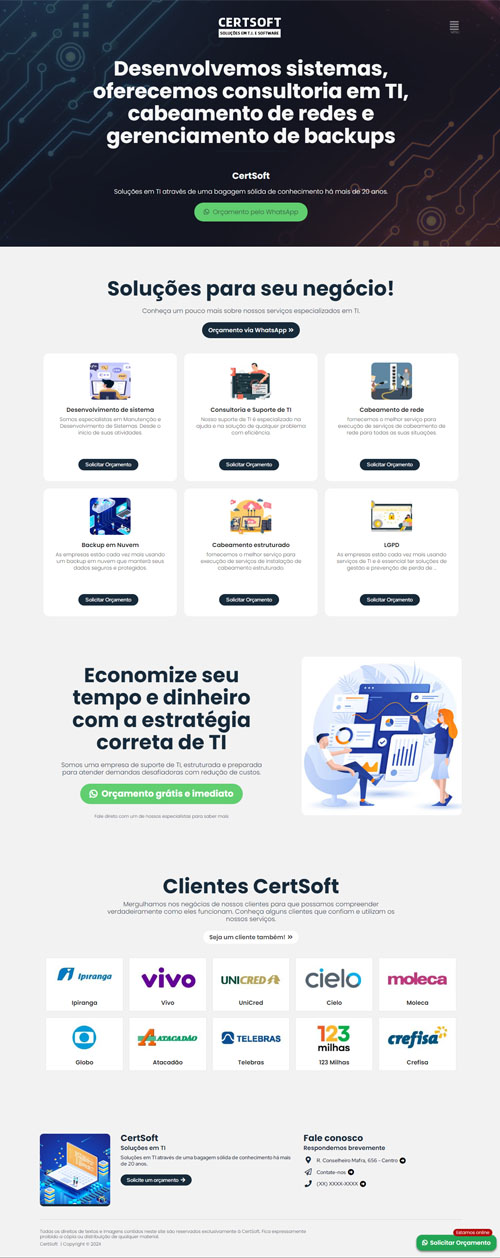 Modelo de Site para empresas e profissionais de tecnologia da informação.