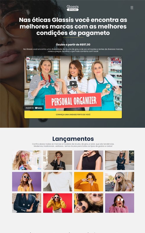 Modelo de Site para Óticas, laboratórios ópticos ou empresas de óculos Modelo de Site para Óticas, laboratórios ópticos ou empresas de óculos