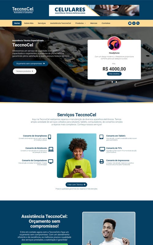 Modelo de Site para loja de informática ou assistência técnica para celulares, tablets, computadores e TVs Modelo de Site para loja de informática ou assistência técnica para celulares, tablets, computadores e TVs