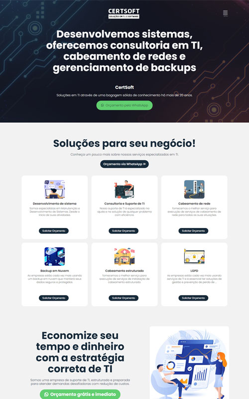 Modelo de Site para empresas e profissionais de tecnologia da informação.